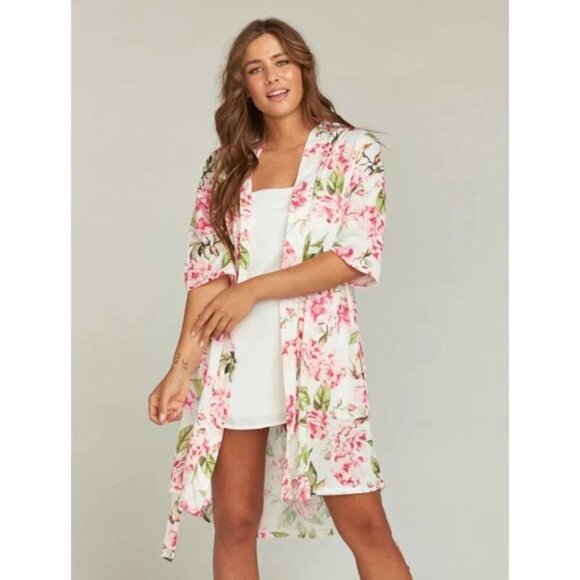 Show Me Your Mumu Brie Floral Robe One Size Pink Green Wrap Garden Bohemian Chic - Picture 1 of 9